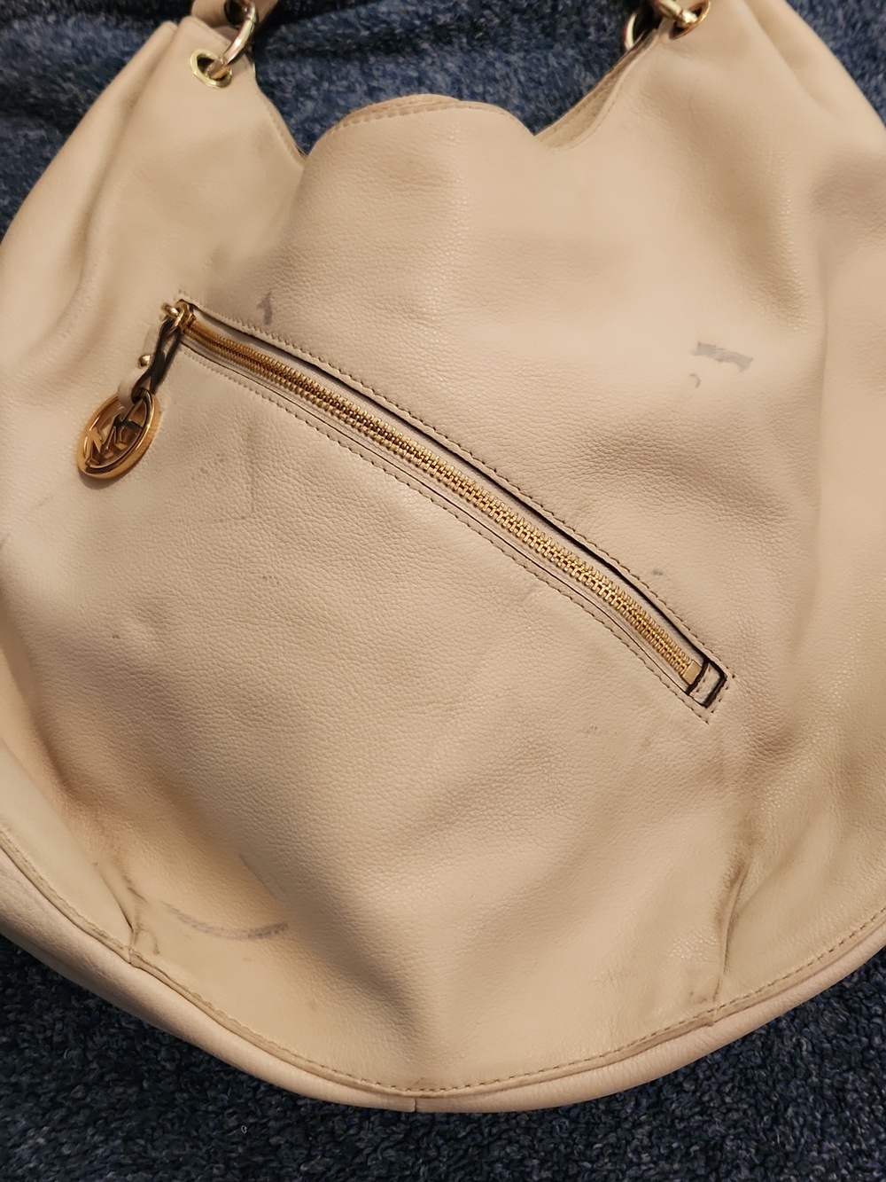 Michael Kors Cream Leather Hobo Bag with Gold MK Charm